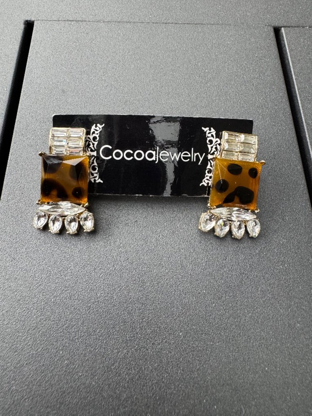 Cocoajewelry Statement Tortoiseshell Rhinestone Drop Earrings